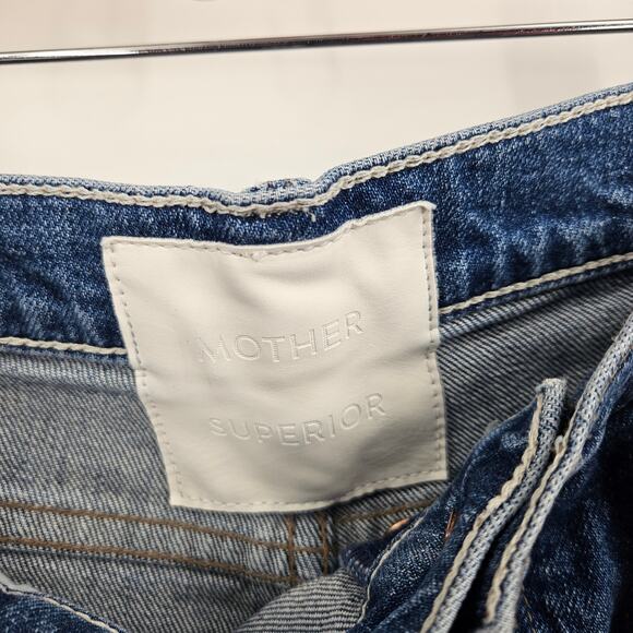 MOTHER The Tomcat Jeans Blue Medium Wash Button Fly Raw Hem Cropped Size 27 - Picture 3 of 7